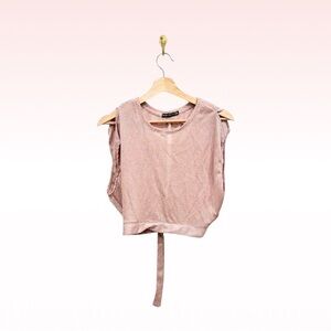 BERSHKA Metallic Pink Glitter Mesh Top (Sz M)